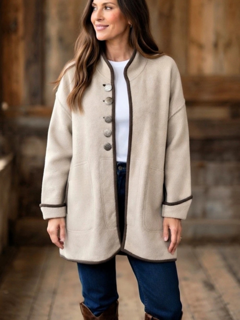 Vintage 80's Geiger Collections Boiled Wool Button-Front Cardigan Car Coat 38
